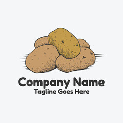 Vintage Retro Fresh Potato Illustration for Farm Garden Product Label Logo Design