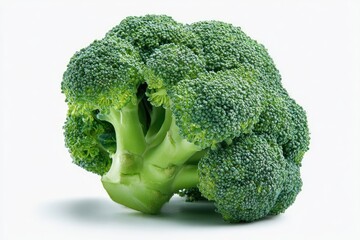 Fresh broccoli head, vibrant green, isolated on white (1)