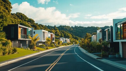 Obraz premium Modern hillside homes with stunning views.