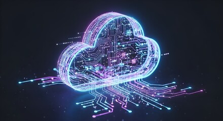 Modern glowing cloud computing concept for innovative digital solutions, data storage and network technology