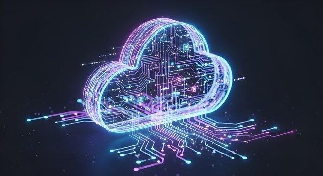 Modern glowing cloud computing concept for innovative digital solutions, data storage and network technology