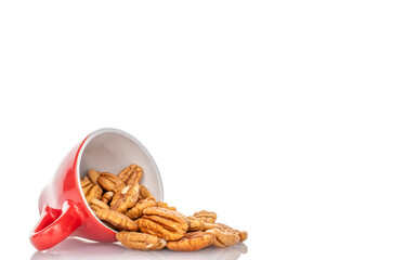 Peeled pecan nuts isolated on white background, close-up.