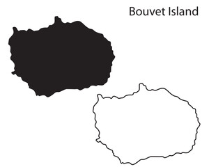 Simple Bouvet Island map silhouette vector. Clean black outline of remote South Atlantic island, perfect for travel, design, and infographic projects