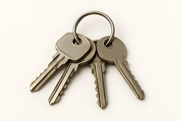 metallic keyring with multiple keys on white background