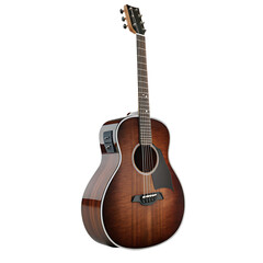Obraz premium Acoustic guitar with intricate inlay detail standing upright isolated on transparent background