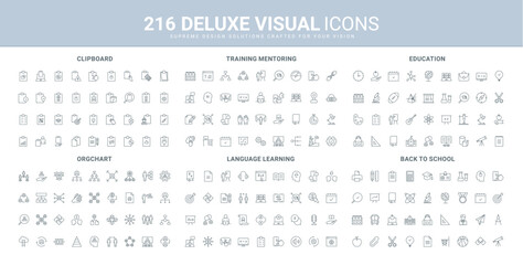 Foreign language learning, org chart line icons set. Online education and skill development, notes on clipboard, confirmation or reject to document thin black outline symbols vector illustration