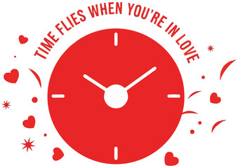 Stylized round clock with hands on a light background, vector illustration 