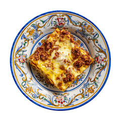 traditional italian lasagna with cheese and meat close up
