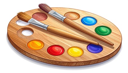 Colorful paint palette with brushes