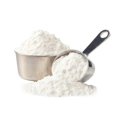 sports supplement l-carnitine fumarate powder isolated on white
