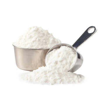 sports supplement l-carnitine fumarate powder isolated on white
