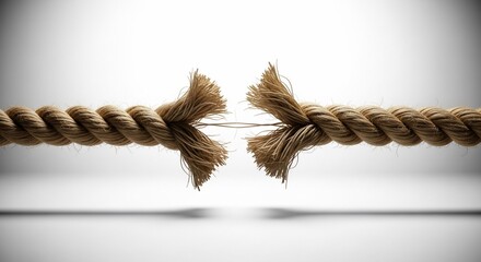 Rope fraying represents a breaking point, tension, challenge, or relationship strain on a clean white backdrop