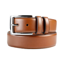 brown leather belt with silver buckle minimal product photo
