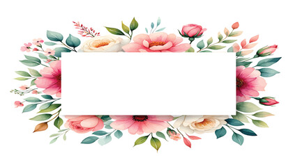 Floral frame with blank space for text, delicate watercolor illustration