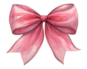 Delicate watercolor painting of a beautiful soft pink satin bow with flowing ribbons perfect for celebrations and gifts