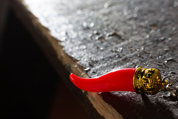 Red lucky horn on dark background