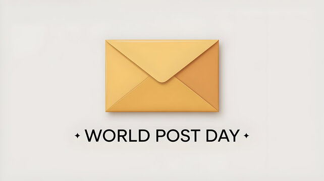 Golden envelope on a white background celebrating world post day globally now
