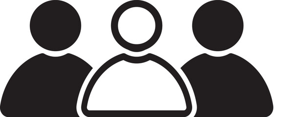 Team Collaboration Icon – Three Human Silhouettes with Highlighted Leader,Group People Vector – Teamwork and Leadership Symbol for Business Use,Business Team Icon ,Human Silhouette Icons,People Group 