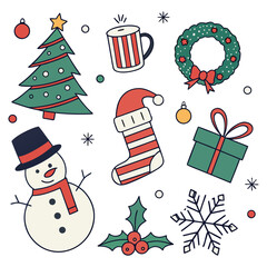 A colorful seamless Christmas pattern featuring a snowman, Santa, and holiday icons