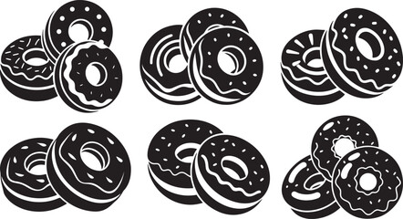 set of candy donuts silhouette, vector and illustration, black and white