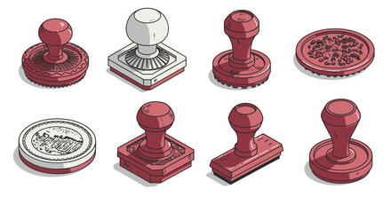 Hand drawn vintage stamp collection with various designs