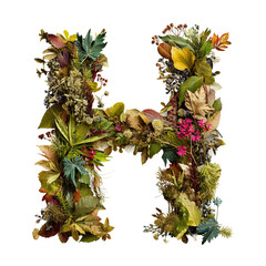 botanical letter h design with fresh green foliage
