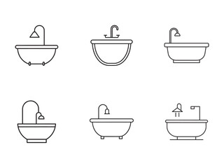 Minimalist Bathroom Fixture Line Art Collection for Modern Interior Design Projects and Architectural Illustrations