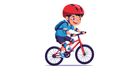 Obraz premium Cheerful young boy riding bicycle in flat cartoon style