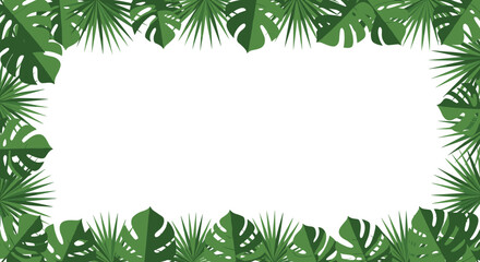 Fototapeta premium Tropical leaf border with monstera and palm on white background