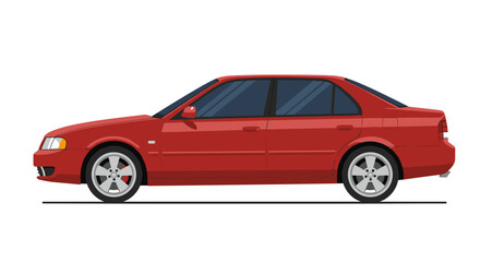 Fototapeta premium Red sedan side profile on white background for automotive design