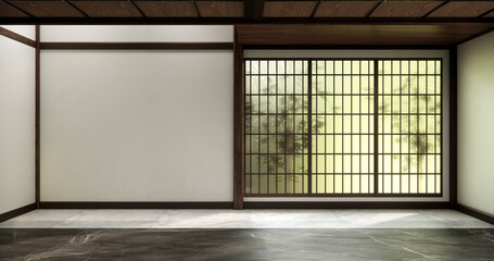 Mock up interior concept Empty room wood docoration wall on granite floor. 3D illustration rendering