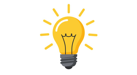 Bright yellow light bulb icon with radiating lines on white background