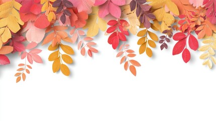 flat minimal illustration of *papercrafted autumn leaves border* isolated on white background --v 7.0 --ar 16:9