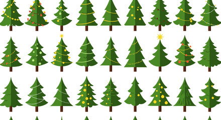 Festive christmas tree patterns with holiday decorations on white background