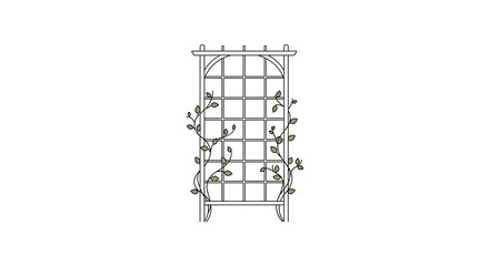Serene Garden Trellis with Delicate Green Vine Minimalist Vector Art.