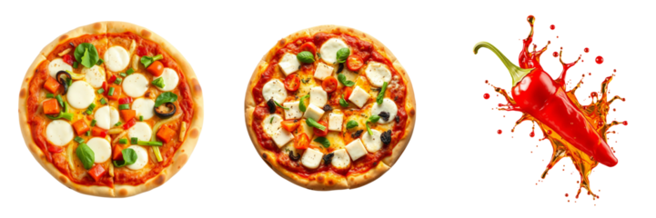 Pizza with fresh ingredients: A mouthwatering pizza topped with fresh basil, mozzarella cheese, and vibrant tomatoes, offering a visual feast of Italian culinary delight.