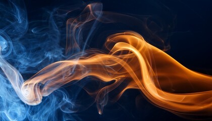 ethereal orange smoke swirls in a dark blue background