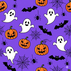 Halloween Seamless Pattern with Pumpkins and Ghosts 