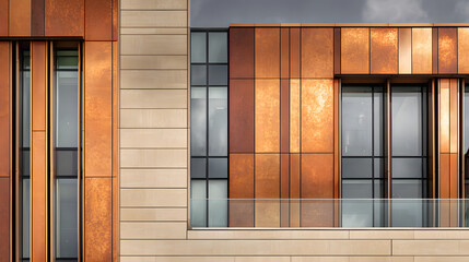 Fototapeta premium Modern Architectural Facade: Copper & Stone Design