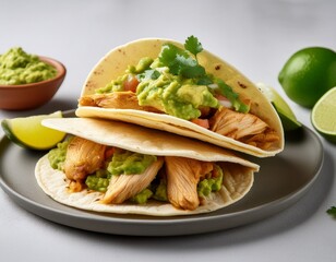 minimalist stacked chicken tacos with guacamole