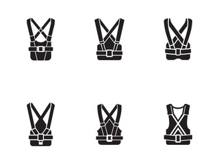 Safety Harness Icon Set Black and White Illustrations for Occupational Safety and Industrial Use with Multiple Styles