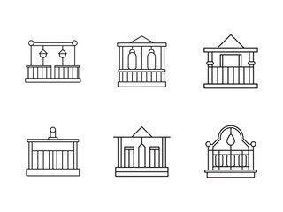 Set of Balcony Icon Designs Architecture Styles Outline Vector Illustration Architectural Elements Building Facade Exterior Design Graphic Resources