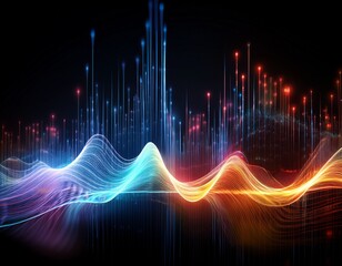 Naklejka premium a rhythmic wave of glowing digital sound bars forming an abstract representation of a melody in motion