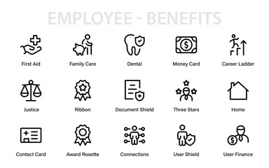 Employee Benefits Professional Line Icon Pack – Minimal, modern, and creative vector illustrations showcasing workplace compensation, salary, and rewards.