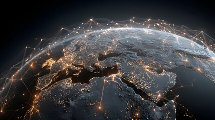 Communication technology and internet worldwide for usiness. Global world netwrk connected and telecommuication on earth cryptocurency, blockchain and IoT.  Generative AI