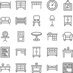 Furniture Line Icons Set of 25 Minimalist Outline Designs Table Desk Armchair Bookshelf Couch Bed Lamp