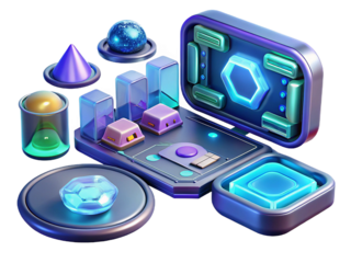 Futuristic 3D UI Components Set, Holographic Style