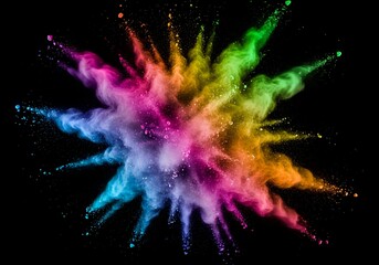 Vibrant Holi powder explosion against a dark background, celebrating color and festivity