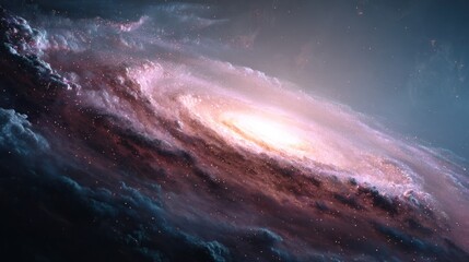 Fototapeta premium A stunning cosmic scene of a spiral galaxy with vibrant hues of pink, orange, and blue