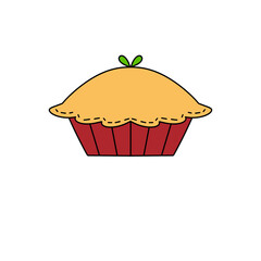 A cartoon drawing of a pie with a leaf on top